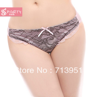 Korean series fashion personalized glossy thin lace cute bow Ms. sexy Bottom low rise briefs