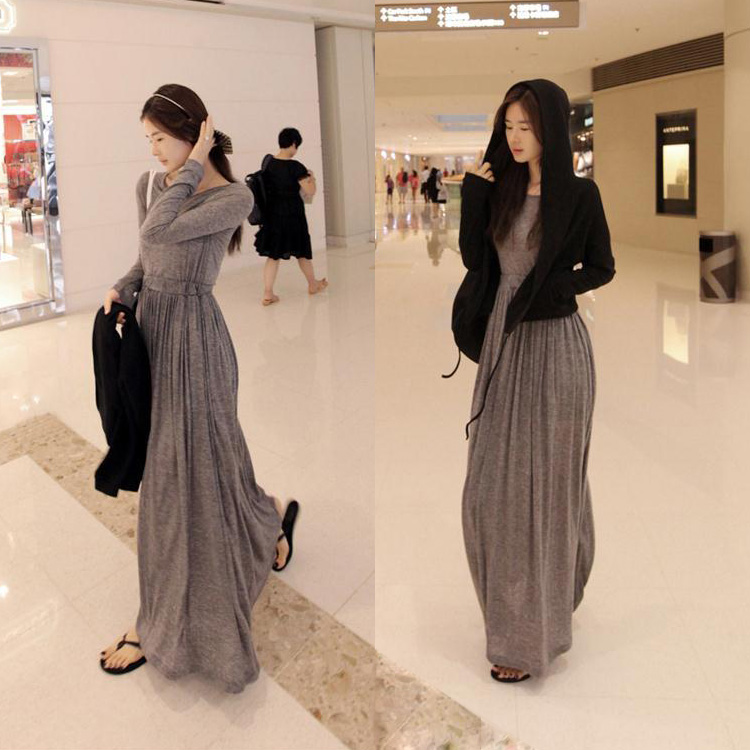 Korean Style long-sleeve slim elegant Knitted   one-piece dress Maxi Dress Free Shipping