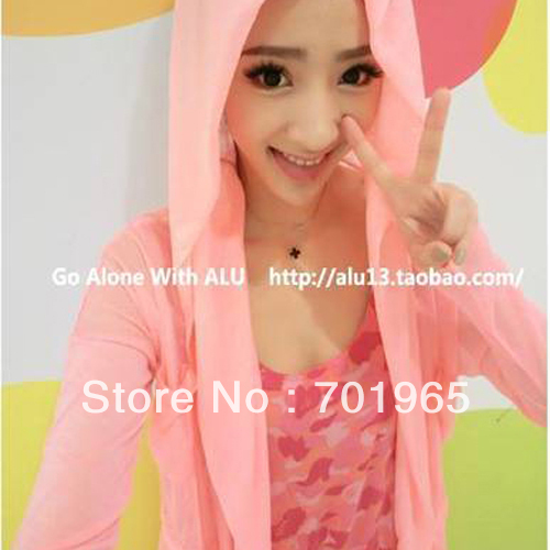 Korean Style Women Sweet Solid Color Hooded Sunscreen Casual Tops YR6031