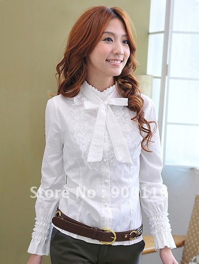 Korean Stylish womens fashion long-sleeved shirts casual shirts/blouse dress shirts,top blouses, Black/White/Gray 1pcs/lot X133