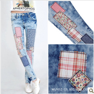 Korean version of the 2012 Hitz Female patch trousers stretch jeans pants feet were thin pencil pants