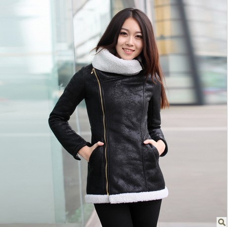 Korean version of women's jacket coat medium long PU leather fur coat  thickening coat high quality Faux Suede coat for women