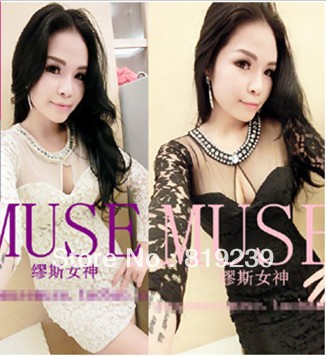 Korean Women 2013 new nightclub sexy lace dress long sleeve gauze perspective packet of hip skirt