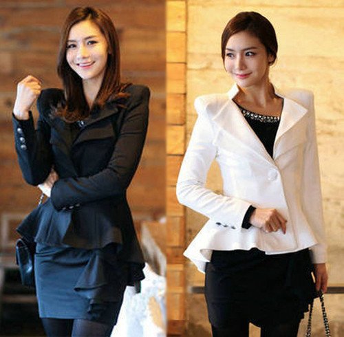 Korean Women One Button Double Lapel Peplum OL Dress Suit Tuxedo Blazer 6839#