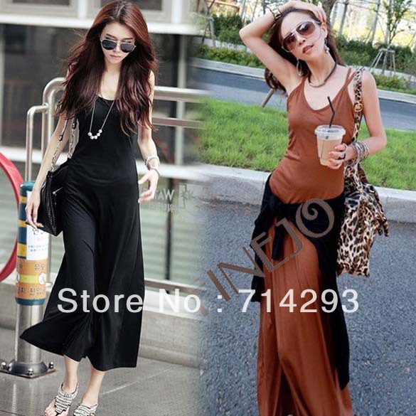 Korean Women's Backless Sleeveless Braces Long Dress 2Colors free shipping 11037