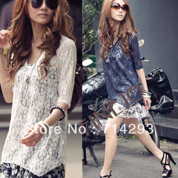 Korean Women's Fashion Two-Piece +Chiffon+ Lace +Mini Dress Casual Free shipping 3735