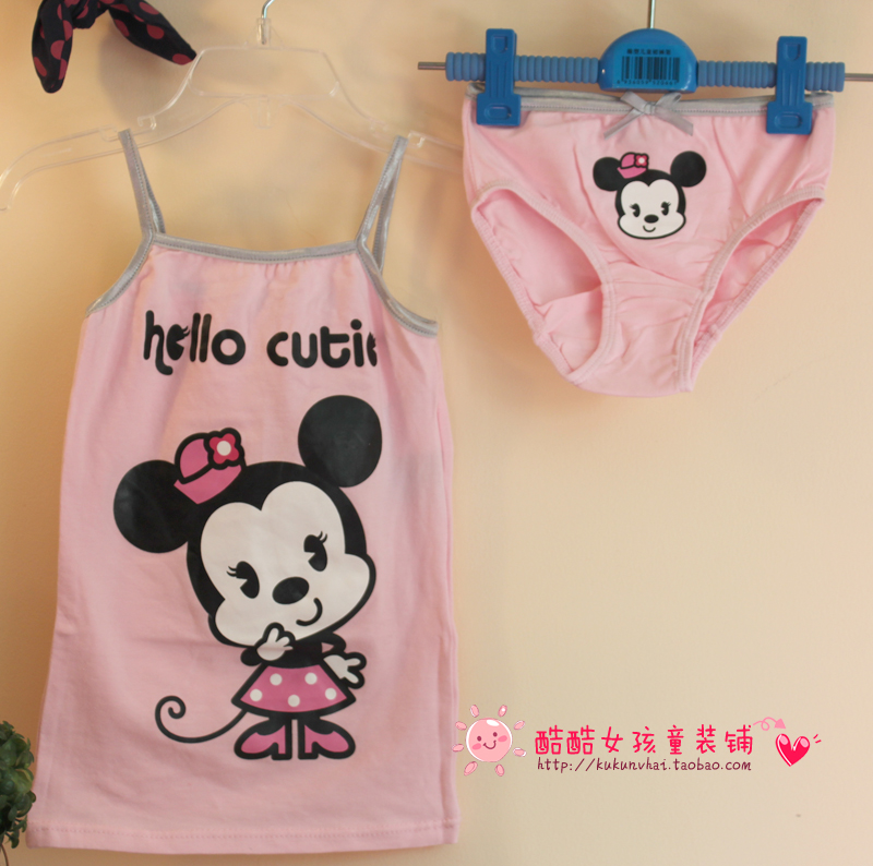 Kuku - female child fenfen MICKEY baby pattern print spaghetti strap top small shorts set