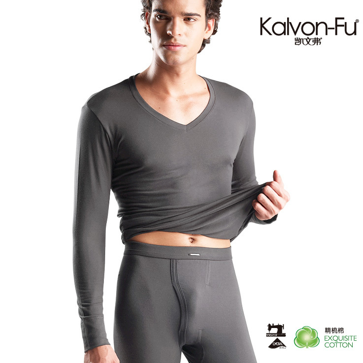 Kvf 5189 men's clothing stretch cotton V-neck thermal underwear men's separate internality basic long-sleeve top