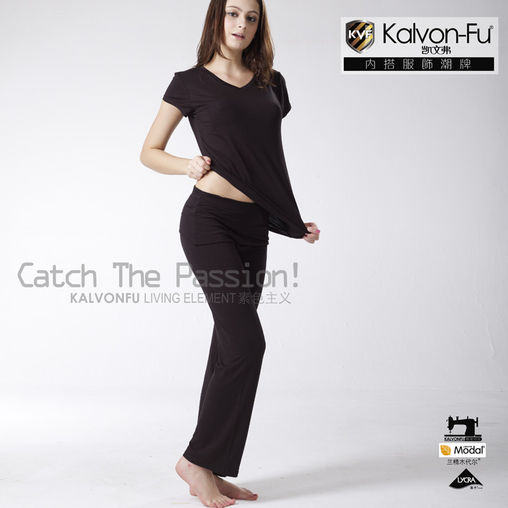 Kvf 7251 women's modal V-neck short sleeve shirt trousers set sports fitness lounge pants female