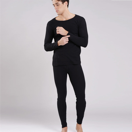 Kvf autumn and winter men's clothing quality bamboo charcoal fiber o-neck thermal underwear set refreshin