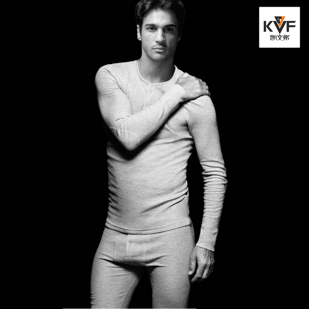 Kvf basic thermal underwear men's long johns long johns men's o-neck 100% cotton thermal underwear set