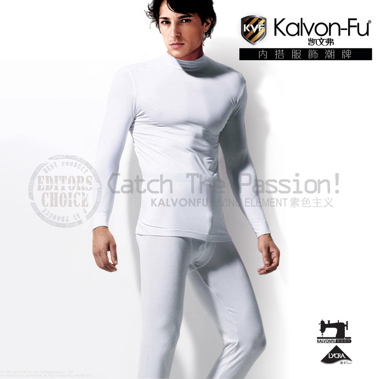 Kvf kevils plus size autumn and winter o-neck 100% cotton fashion men's thermal underwear set long johns long johns men's