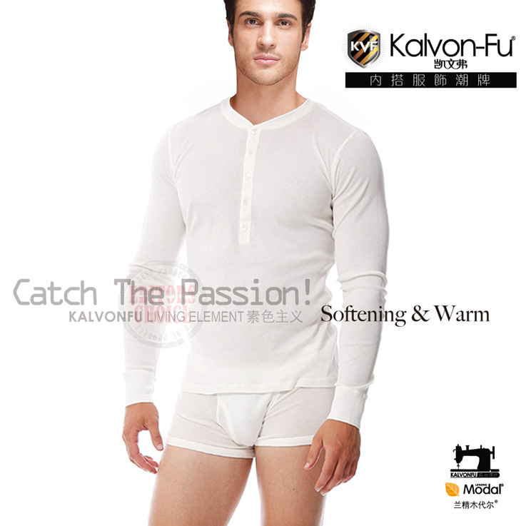 Kvf men's clothing modal button long-sleeved shirt trunk men's sleepwear lounge set