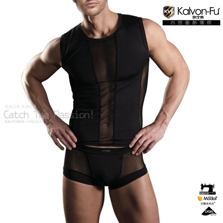 Kvf men's clothing modal gauze patchwork wide shoulder vest men's panties set 5176