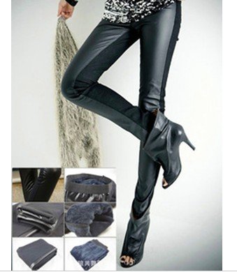 KZ-001 Free Shipping 2012 New Arrival Women's Thicken Fleeces PU Leather+Cotton  Leggings Fashion Warm Winter Pants For Women