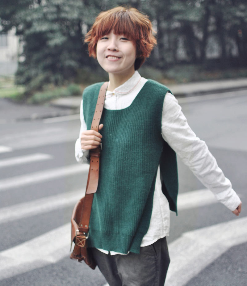 L . jue placketing straight sleeveless sweater pullover sweater female