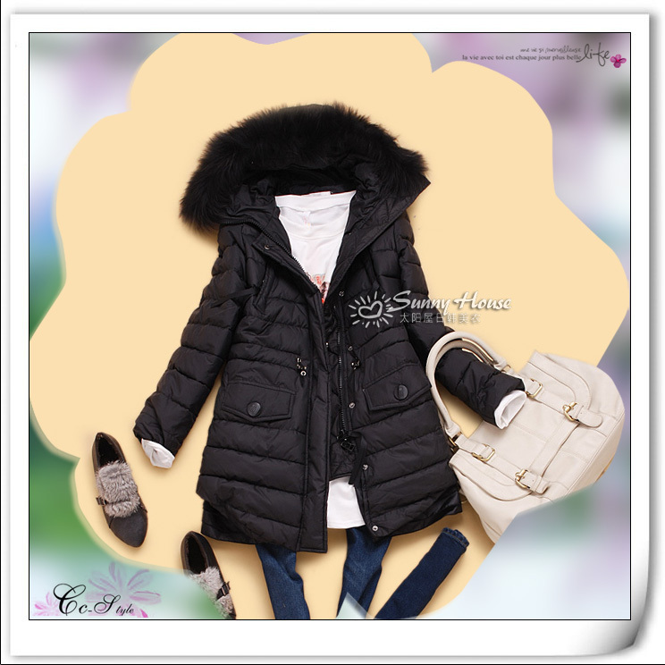 L3-4 winter women's elegant gentlewomen detachable fur collar long design thickening wadded jacket outerwear 6668