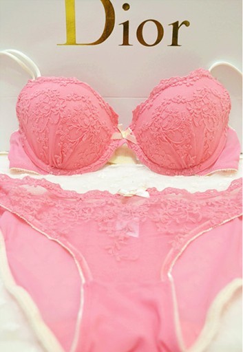 La enza sweet pink embroidery small flowers three-dimensional lace push up underwear set