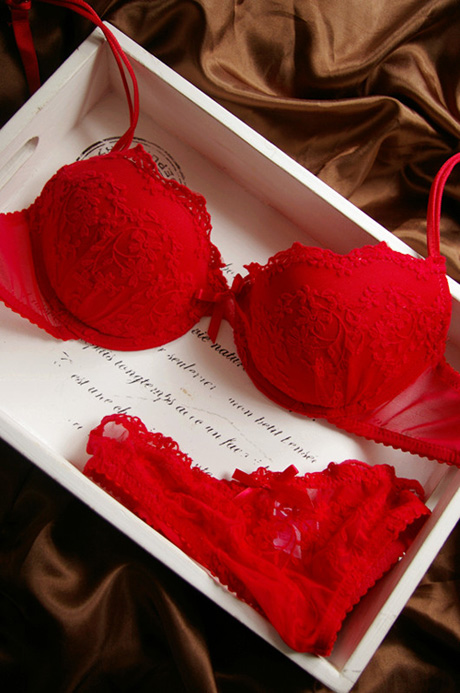 La enza sweet rose red small flower lace underwear bra set