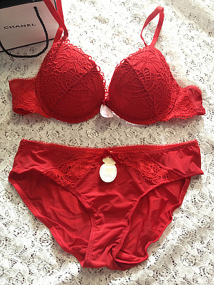 La senz lucky flower red the bride red carved lace bra underwear set