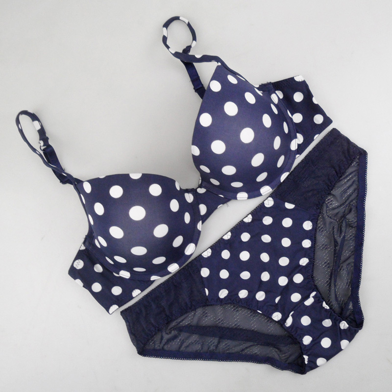 La senza Dark Blue polka dot glossy women's bra set