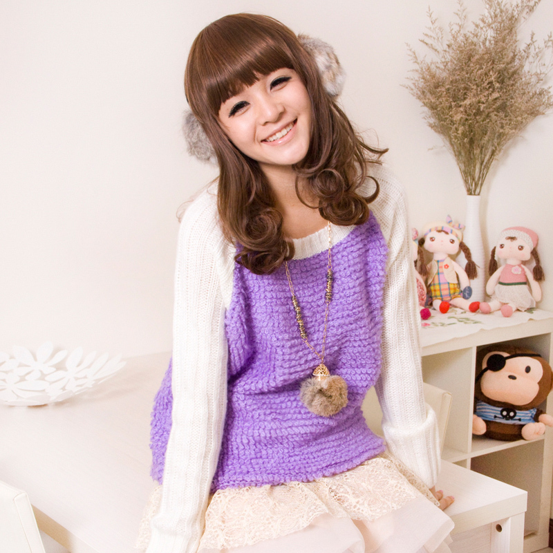 Labogray thickening mohair color block candy color pullover sweater