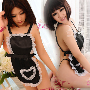 Lace decoration sexy apron derlook short skirt nightgown elegant black racerback fork suspender skirt 8033