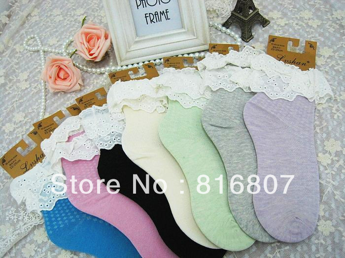 lace decoration women socks 100% cotton socks