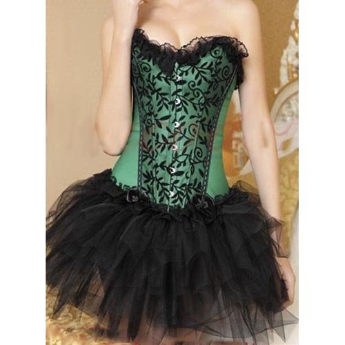 Lace Green Burlesque Punk Corset and Ruffle Skirt