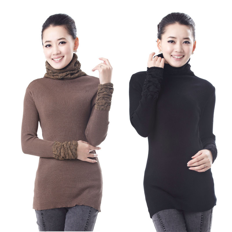 Lace long-sleeve sweater heap turtleneck sweater basic shirt female autumn and winter sweater thick sweater outerwear