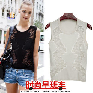 Lace patchwork small perspectivity of embroidery slim pullover short design sweater te1440