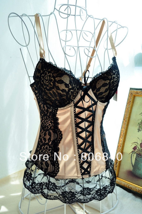 Lace Sexy bow push up shaper for women Underwear set corset bodysuit