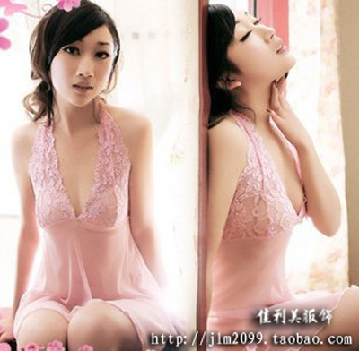 Lace sexy halter-neck short skirt thong temptation underwear nightgown sleepwear lounge set q4910