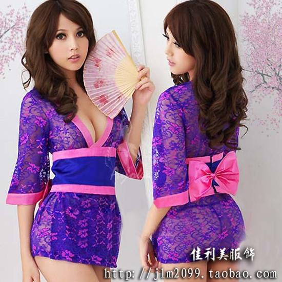 Lace sexy temptation kimono nightgown waist bow female underwear bathrobes sleepwear q5923