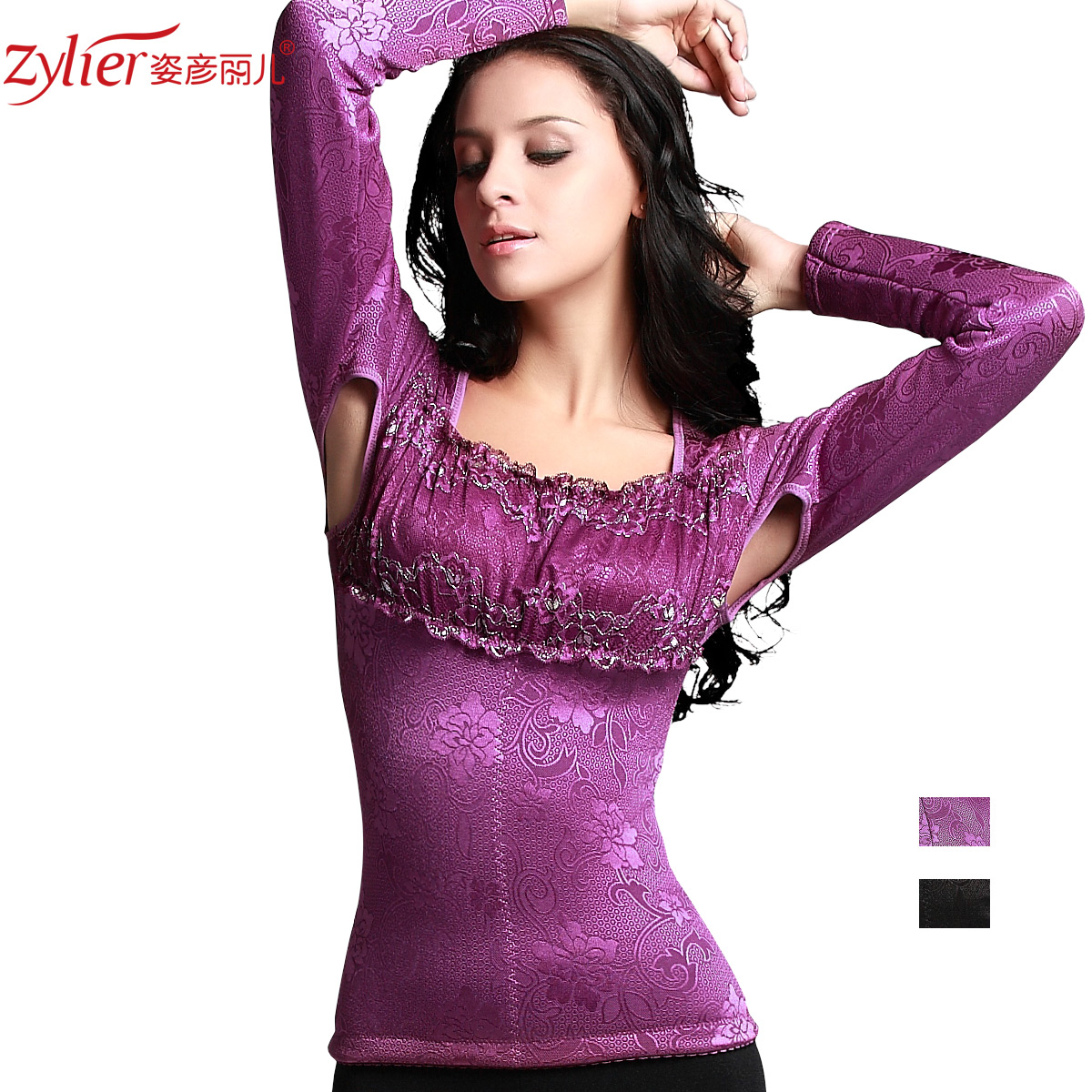 Lace tube top opening long-sleeve winter thermal top plus velvet thickening female sy81