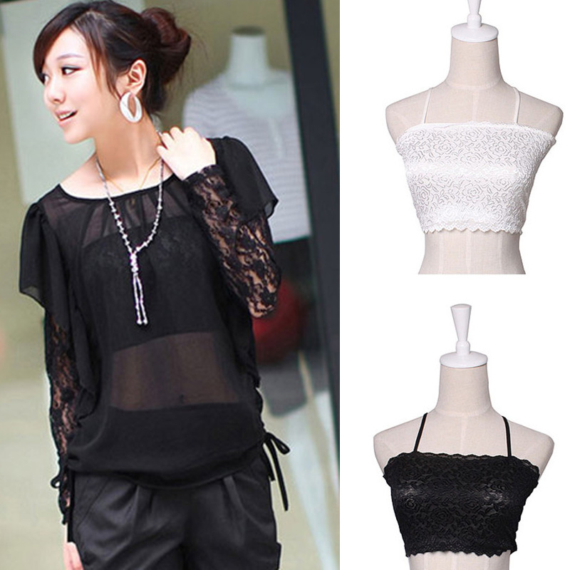 Lace tube top tube top breast-length around the chest black white bra