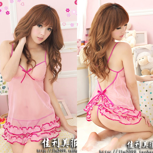 Lace tulle sexy cute spaghetti strap short skirt T panties female underwear temptation nightgown sleepwear a0311