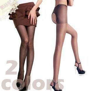 Lace two facedness cutout open-crotch pantyhose thickening stockings Core-spun Yarn ultra-thin breathable socks female