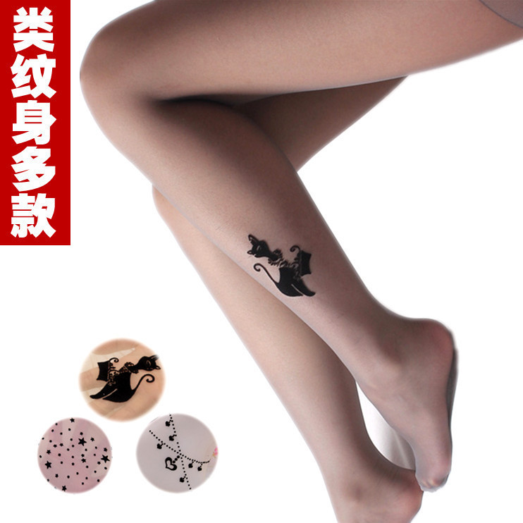 Lace ultra-thin stockings small cat anklets print stockings pantyhose Core-spun Yarn