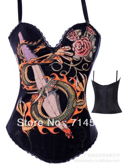 Laceup Hot Snake  Printed Corset Gorgeous Gothic Corset Women's Clothes/Brocade/Lingerie/Bustier/Corset/BlackA2296