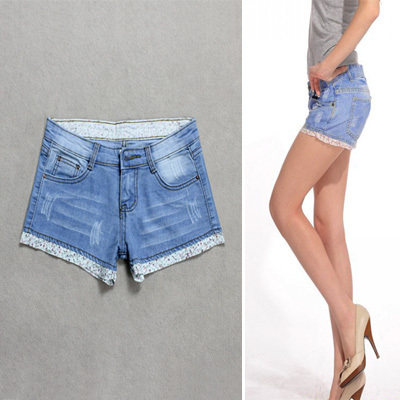 Laciness 2012 whisker applique denim shorts summer female elastic denim shorts 1767 free shipping