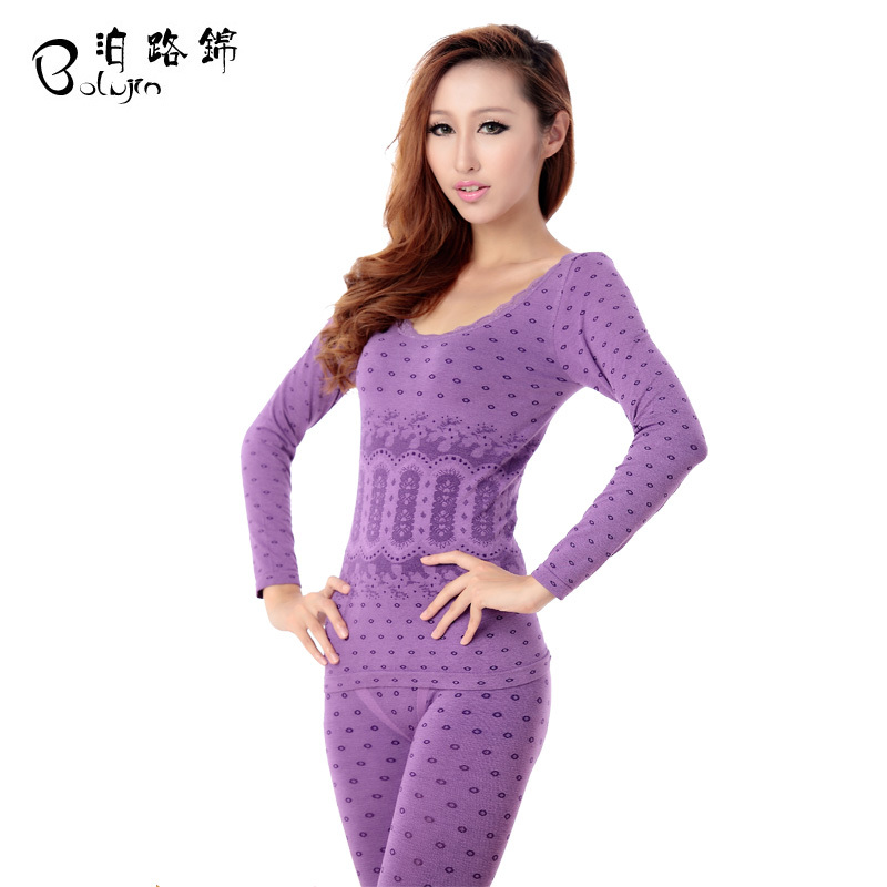 Laciness o-neck thermal underwear set female seamless body shaping beauty care underwear basic long johns thin 8801