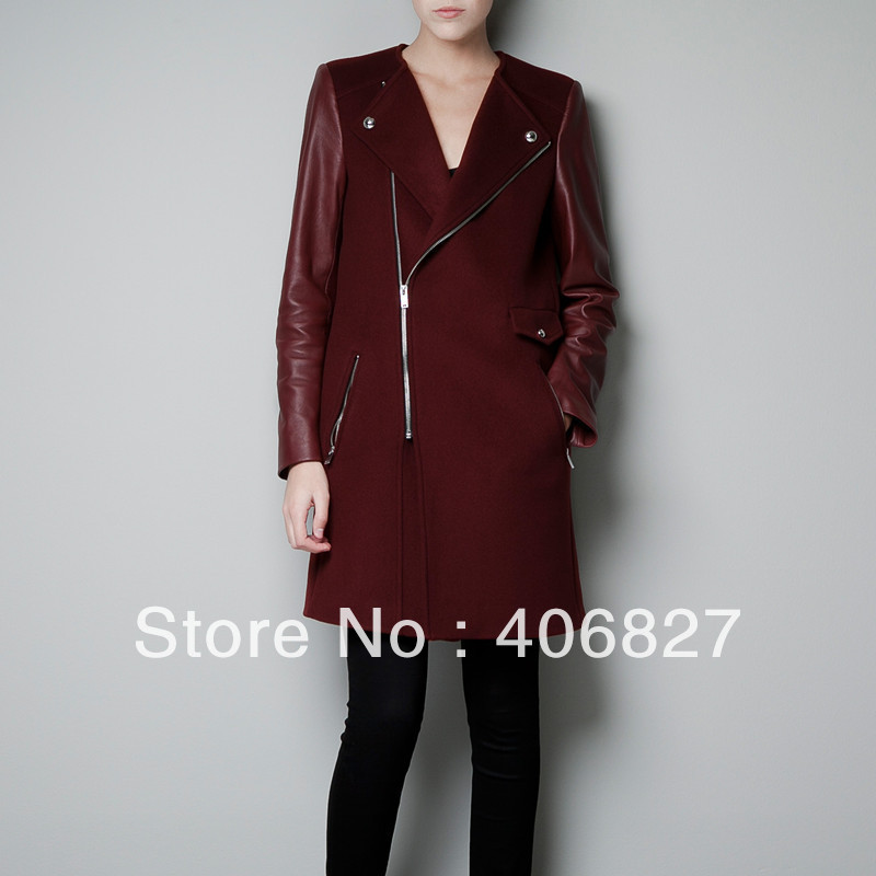 Ladies Coats wine red S M L splicing coats Europe and United States style Trench FREE SHIP 962a001