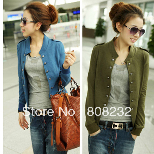 Ladies' double breasted short jacket with epaulette FREE SHIPPING 1PC/LOT