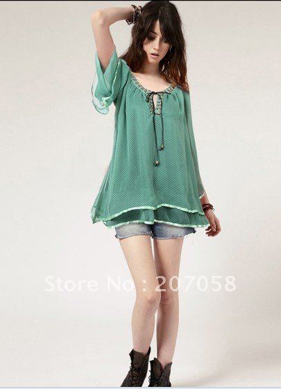 Ladies' Fashion  chiffon blouse / blouse withrivet on neckline  /women's blouse / 2012 new arrival