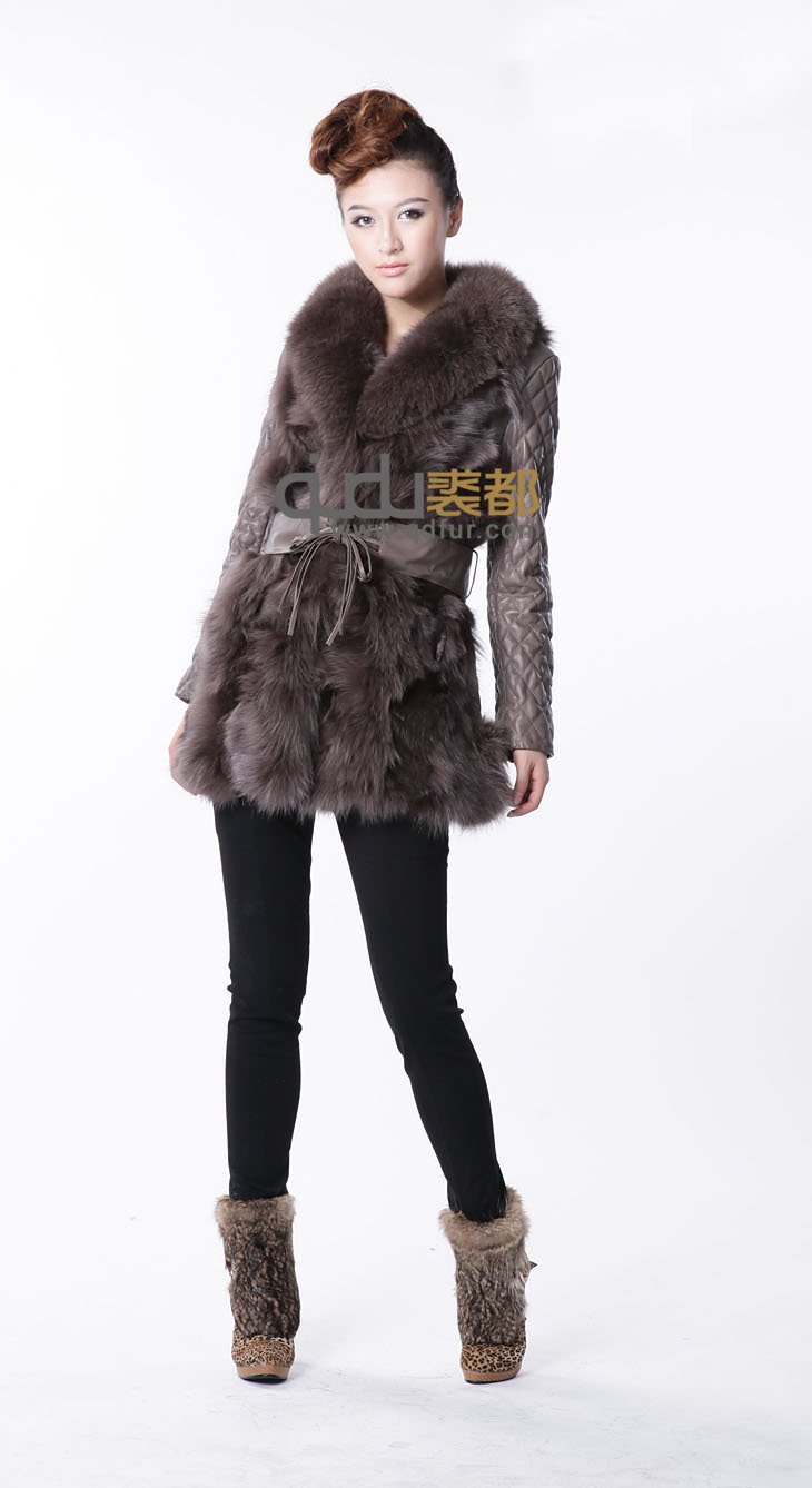 Ladies' Genuine Sheep Leather Coat with  Fox Fur Trim Winter Garment Overcoat/Wholesale/Retail/Free Shipping/OEM QD21763 A G