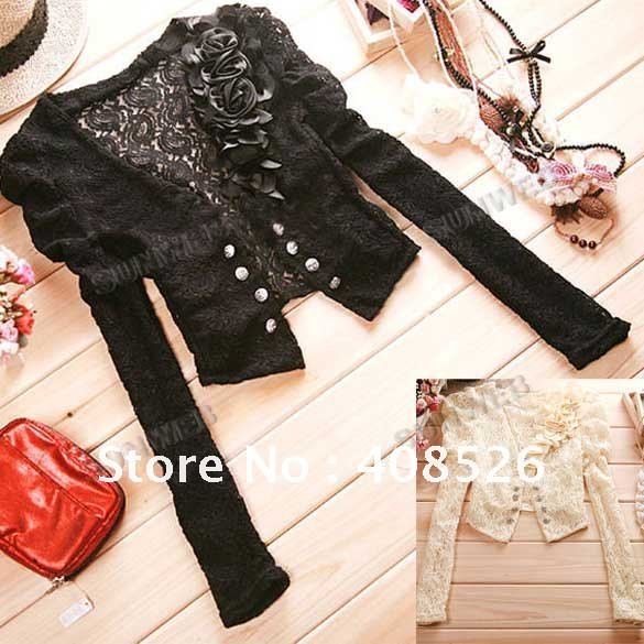 Ladies Hollow Out Lace Shrug Short Coat Blouse Top Jacket Outwear free shipping 7852