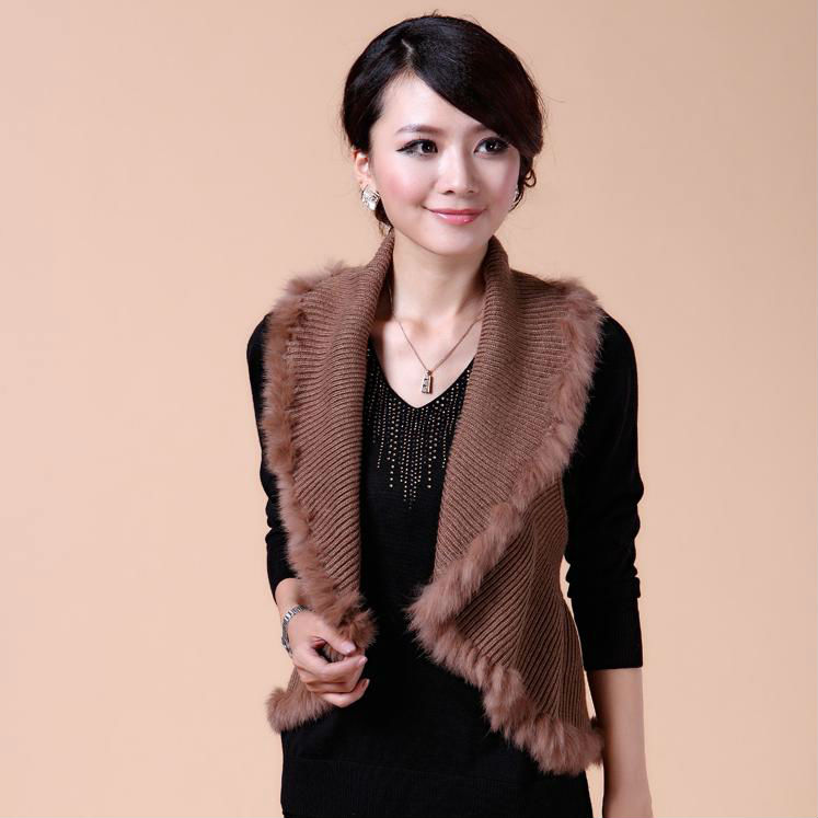 Ladies knitting Wool blended waistcoat collar vest