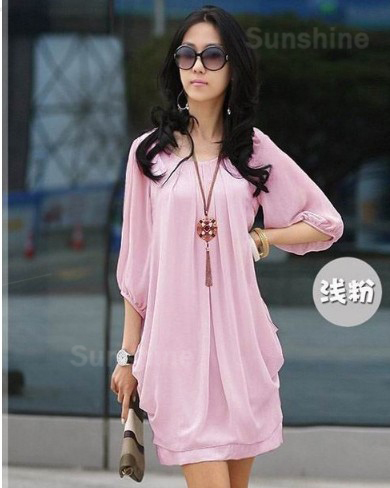 Ladies Korean Sexy Sundress Graceful Chiffon Dress Bracelet Sleeve 3 Colors Size M L Free Shipping EE-003