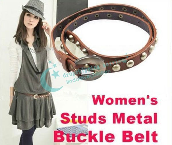 Ladies Metal Belt Buckle Studs Faux Leather Belt Brown New Hot Drop Shipping/Free Shipping Wholesale